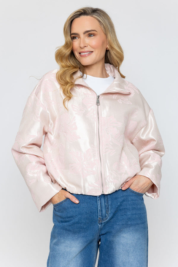 Carraig Donn Pink Brocade Zip Up Jacket
