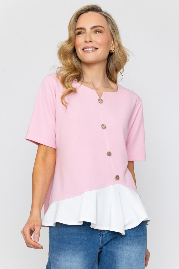 Carraig Donn Pink Button Down Contrast Top