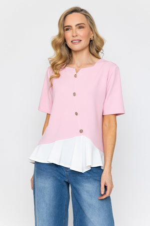 Carraig Donn Pink Button Down Contrast Top