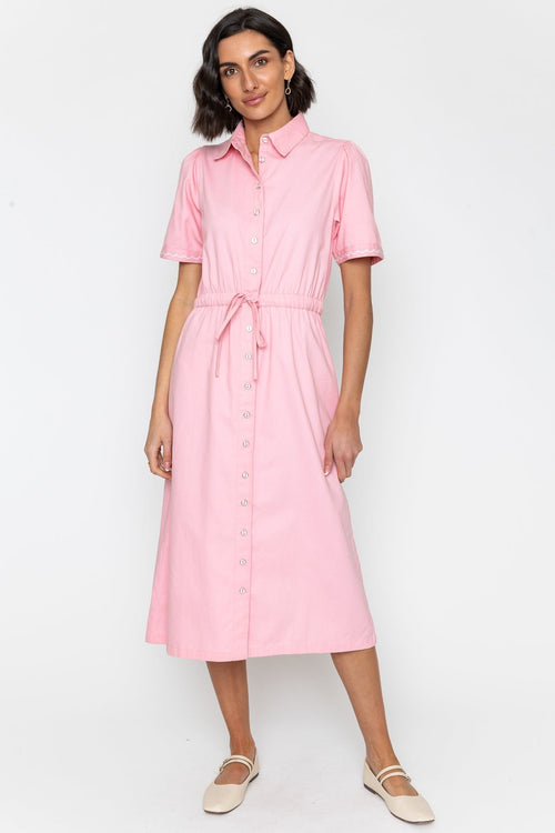 Pink Chambray Shirt Midi Dress
