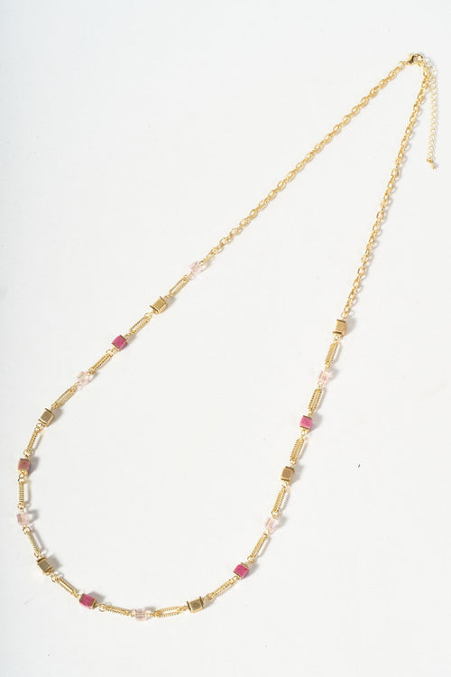 Pink Cube Beaded Necklace