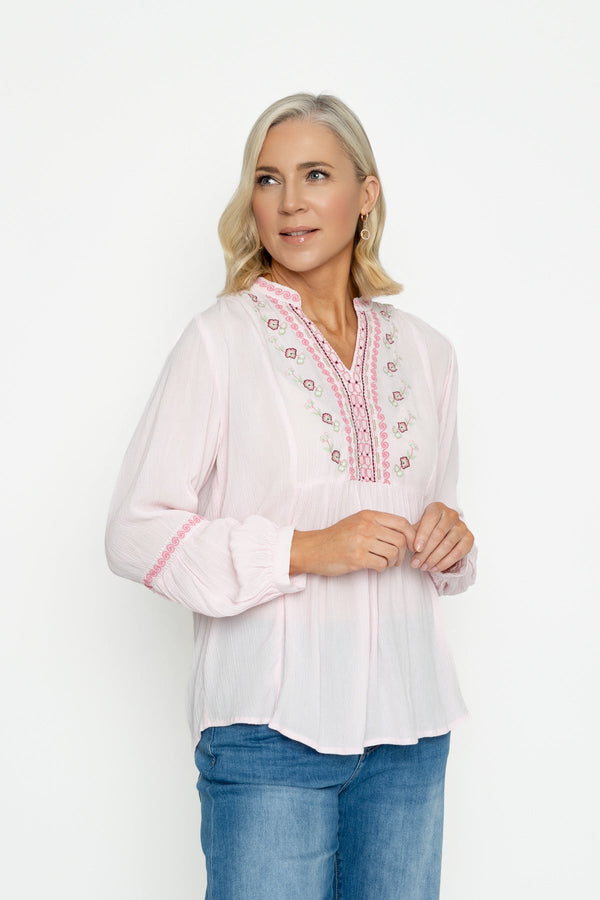 Carraig Donn Pink Embroidered Top