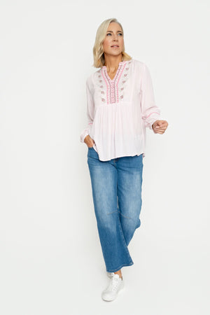 Carraig Donn Pink Embroidered Top
