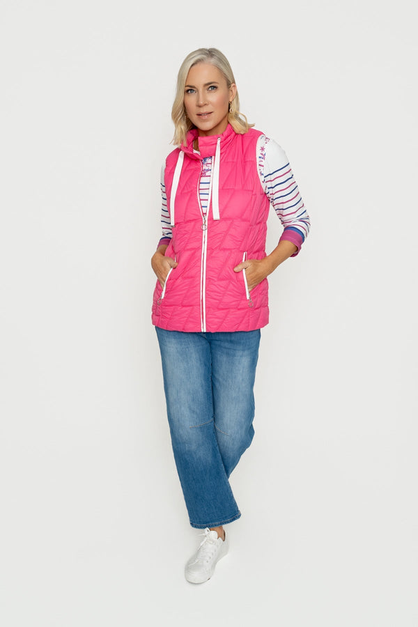 Carraig Donn Pink Fancy Quilt Gilet With Contrast Binding