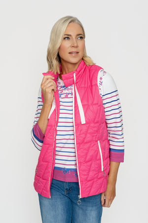 Carraig Donn Pink Fancy Quilt Gilet With Contrast Binding