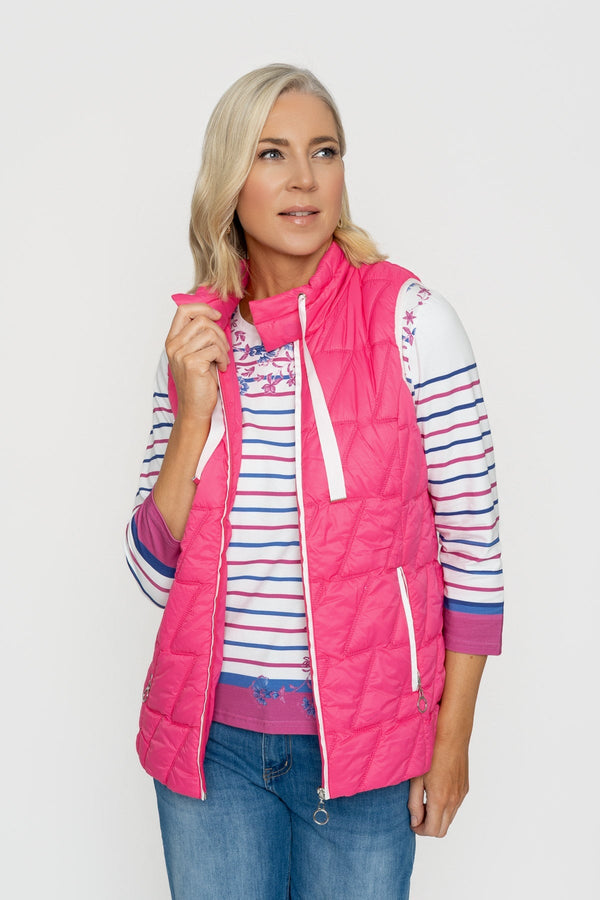 Carraig Donn Pink Fancy Quilt Gilet With Contrast Binding