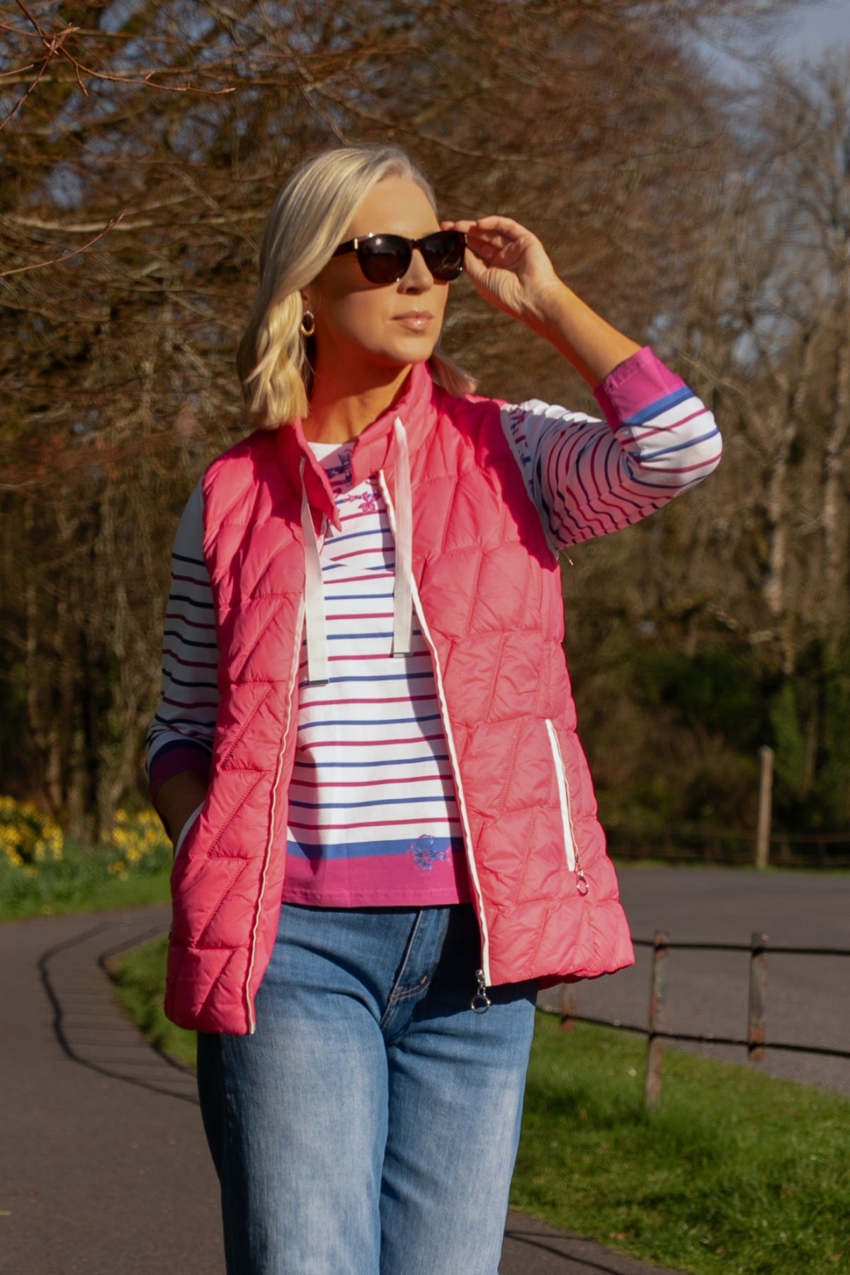 Pink Fancy Quilt Gilet With Contrast Binding