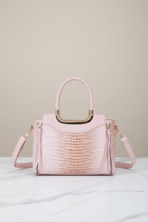 Pink Faux Croc Metallic Tote Bag