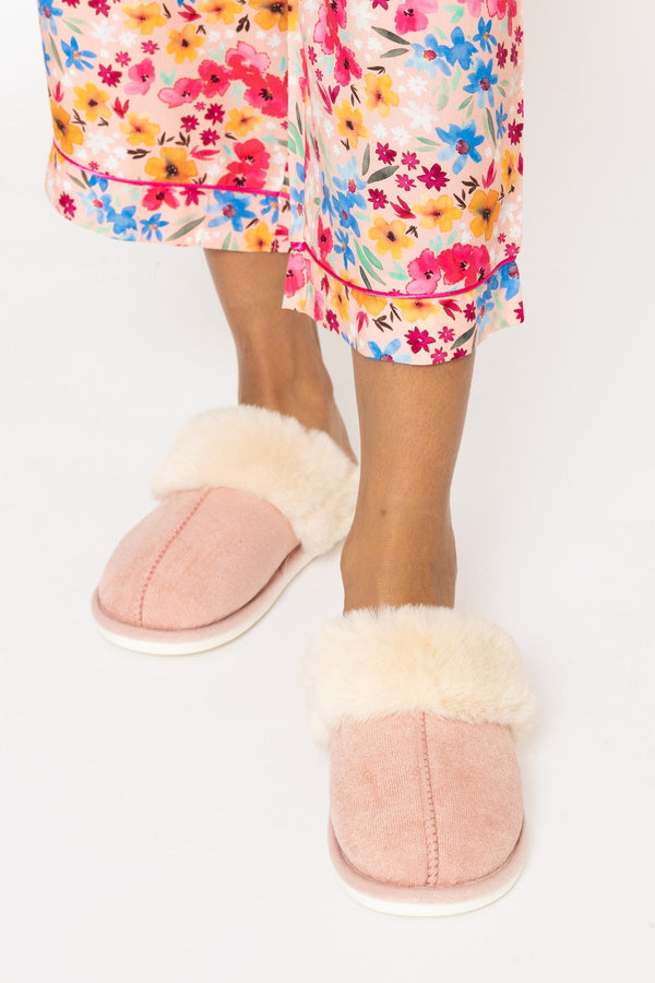 Carraig Donn Pink Faux Suede Mule Slippers