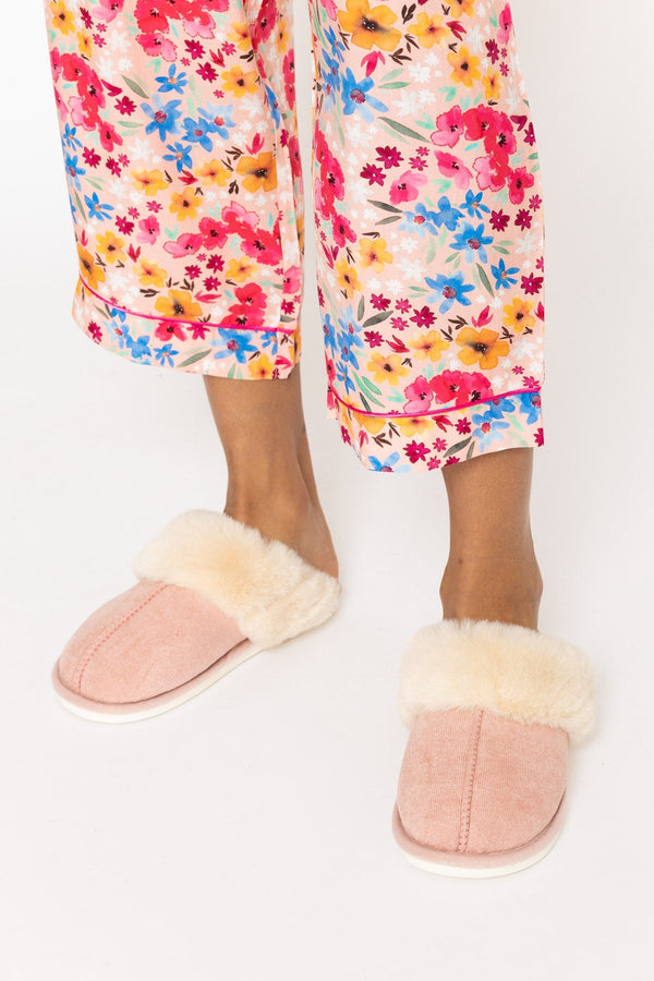 Carraig Donn Pink Faux Suede Mule Slippers
