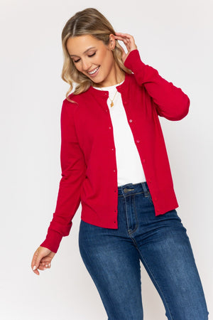 Carraig Donn Pink Fine Gauge Crew Neck Cardigan