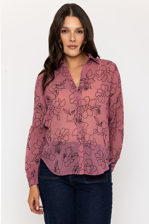 Pink Floral Flocked Chiffon Blouse