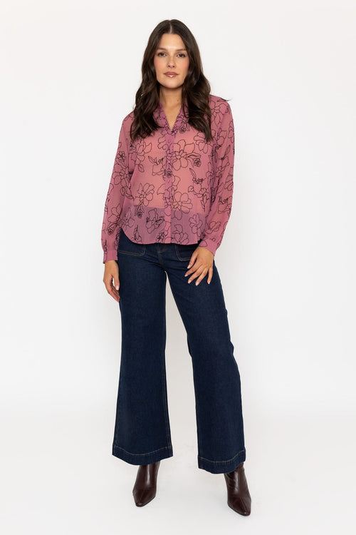 Carraig Donn Pink Floral Flocked Chiffon Blouse