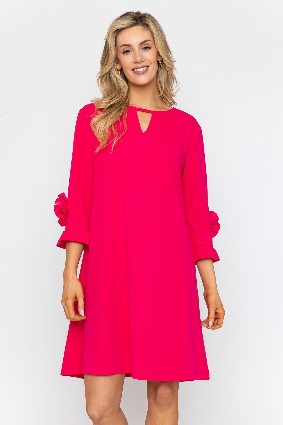 Pink Flower Cuff Knee Length Dress