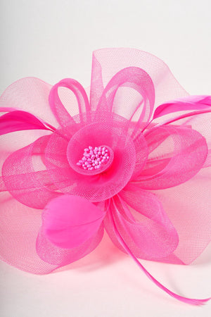 Carraig Donn Pink Flower & Feather Fascinator