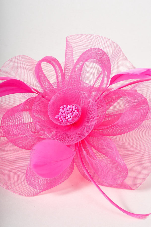 Carraig Donn Pink Flower & Feather Fascinator