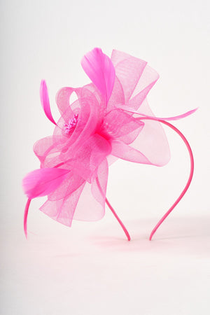 Carraig Donn Pink Flower & Feather Fascinator