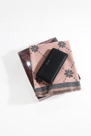 Carraig Donn Pink Flower Scarf & Black Purse Gift Set