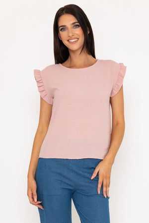 Carraig Donn Pink Frill Short Sleeve Top