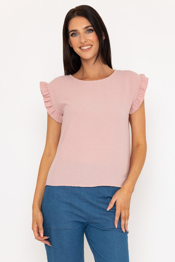 Carraig Donn Pink Frill Short Sleeve Top