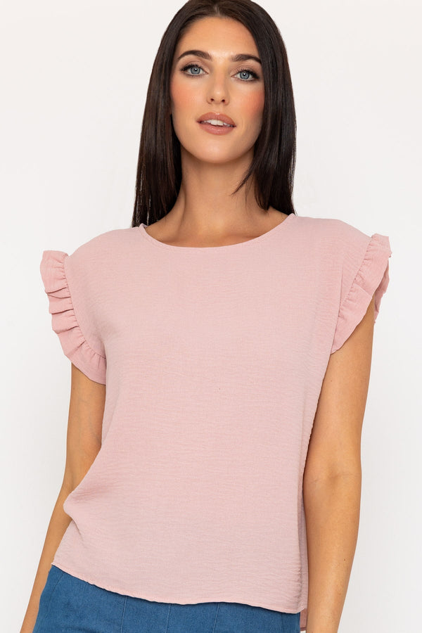 Carraig Donn Pink Frill Short Sleeve Top