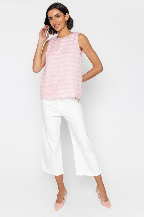 Carraig Donn Pink Fringed Sleeveless Top