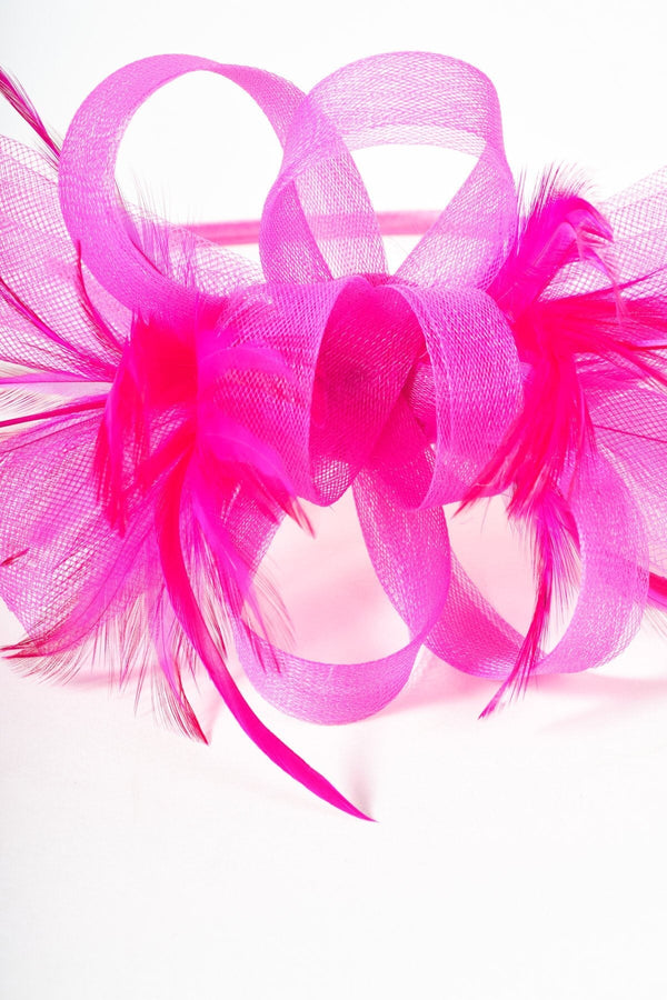 Carraig Donn Pink Fuchsia Net Bow & Feather Fascinator