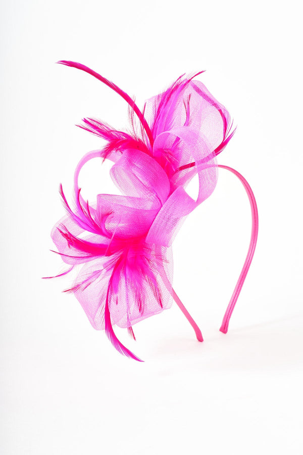 Carraig Donn Pink Fuchsia Net Bow & Feather Fascinator