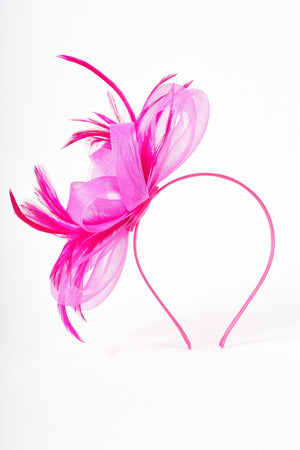 Carraig Donn Pink Fuchsia Net Bow & Feather Fascinator