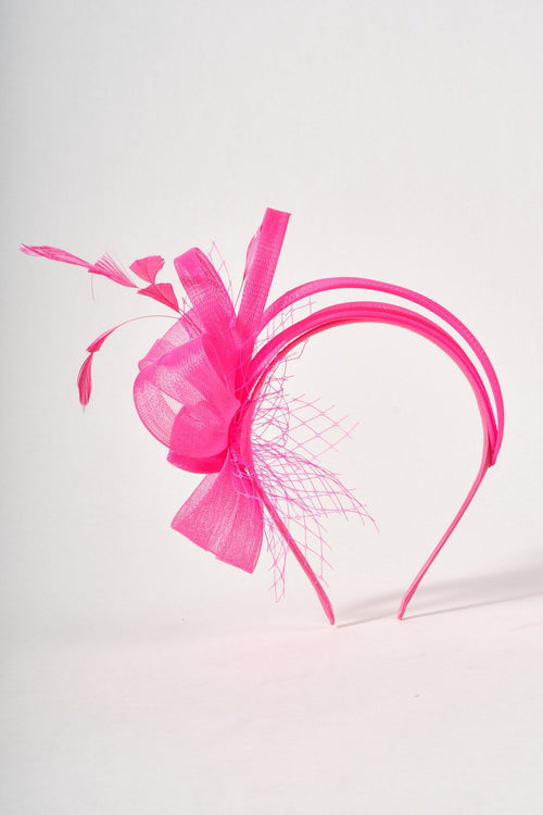 Pink Hairband Fascinator with Bow & Feathers