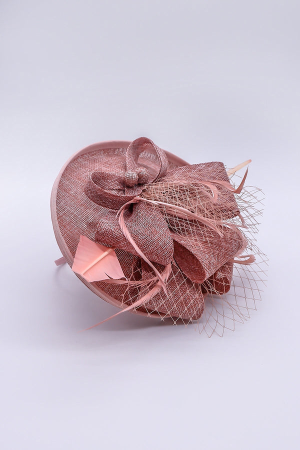 Carraig Donn Pink Hairband Net & Feather Fascinator