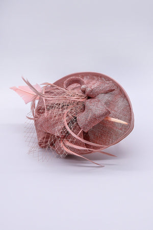 Pink Hairband Net & Feather Fascinator
