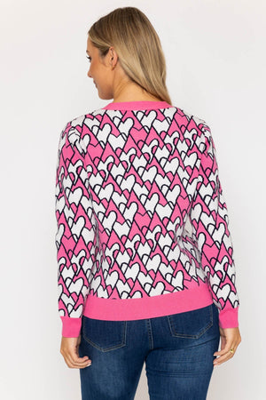 Carraig Donn Pink Jacquard Heart Cardigan