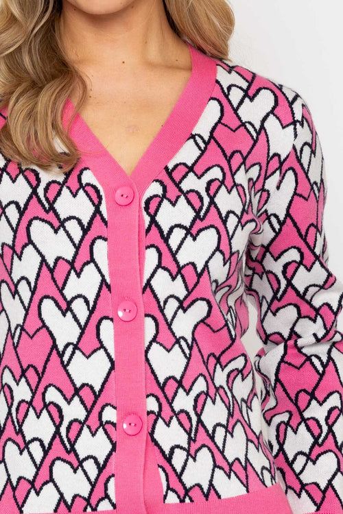 Carraig Donn Pink Jacquard Heart Cardigan