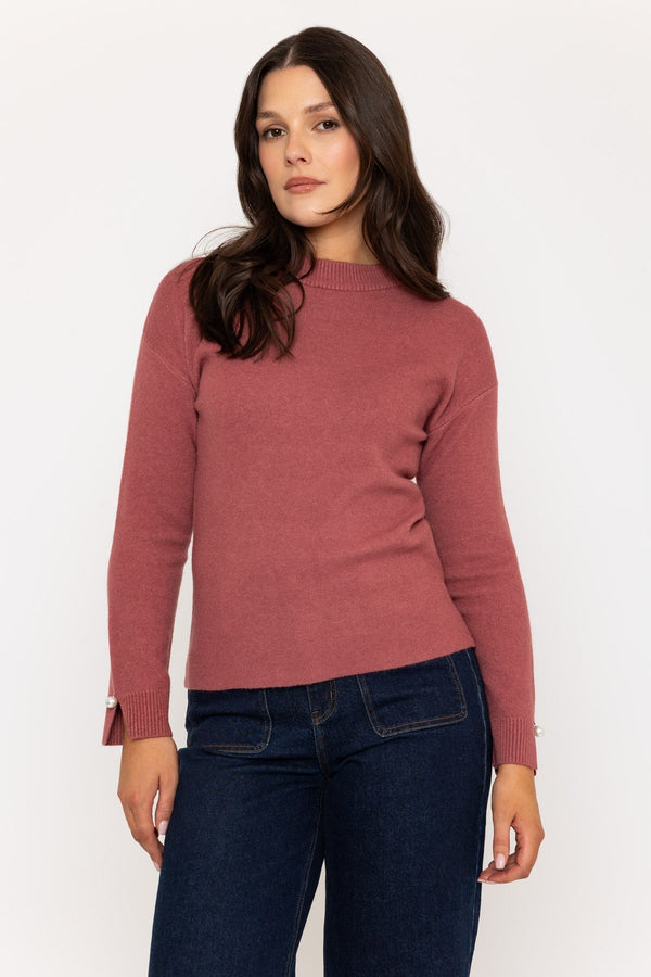 Carraig Donn Pink Jumper with Pearl Cuff Detailing