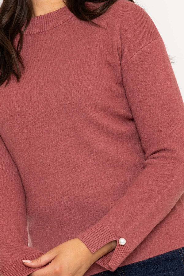 Carraig Donn Pink Jumper with Pearl Cuff Detailing