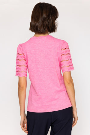 Carraig Donn Pink Lace Detail Sleeve Top