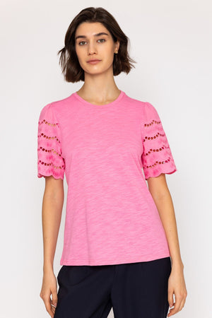Carraig Donn Pink Lace Detail Sleeve Top