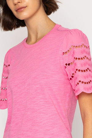 Carraig Donn Pink Lace Detail Sleeve Top