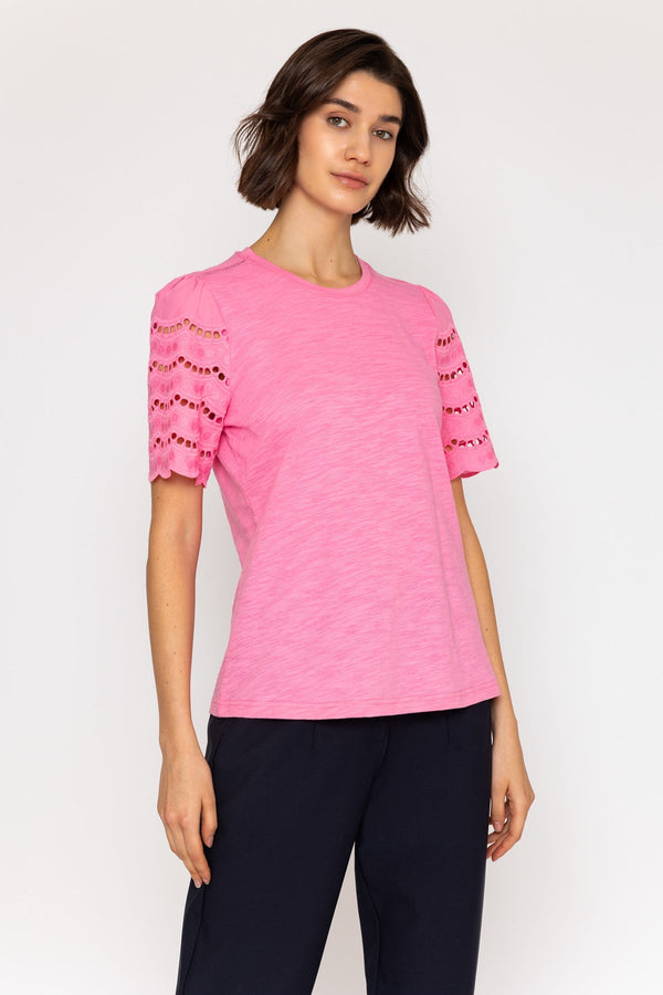 Carraig Donn Pink Lace Detail Sleeve Top