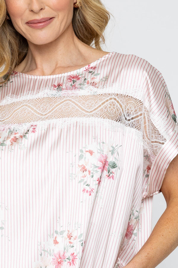 Carraig Donn Pink Lace Insert Sateen Top