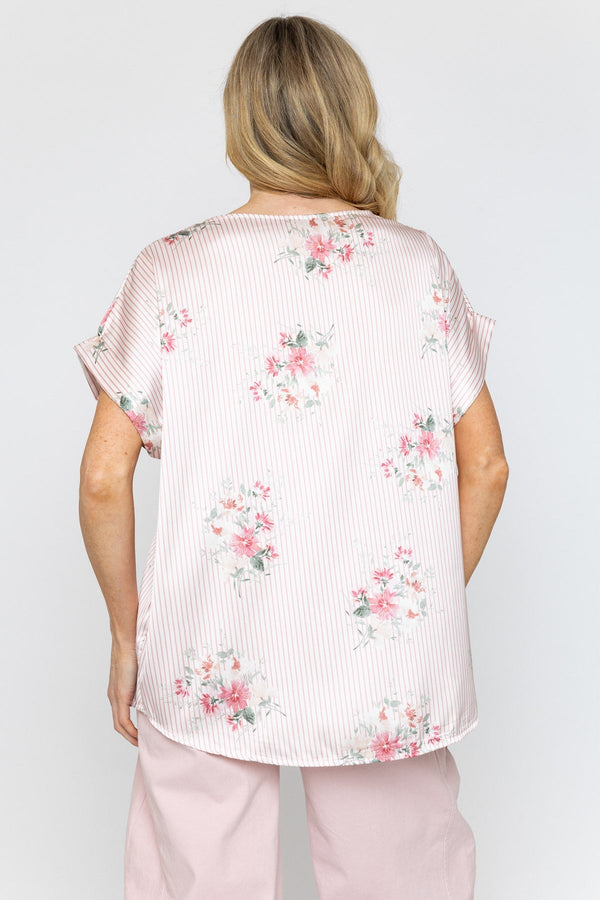 Carraig Donn Pink Lace Insert Sateen Top