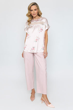 Carraig Donn Pink Lace Insert Sateen Top