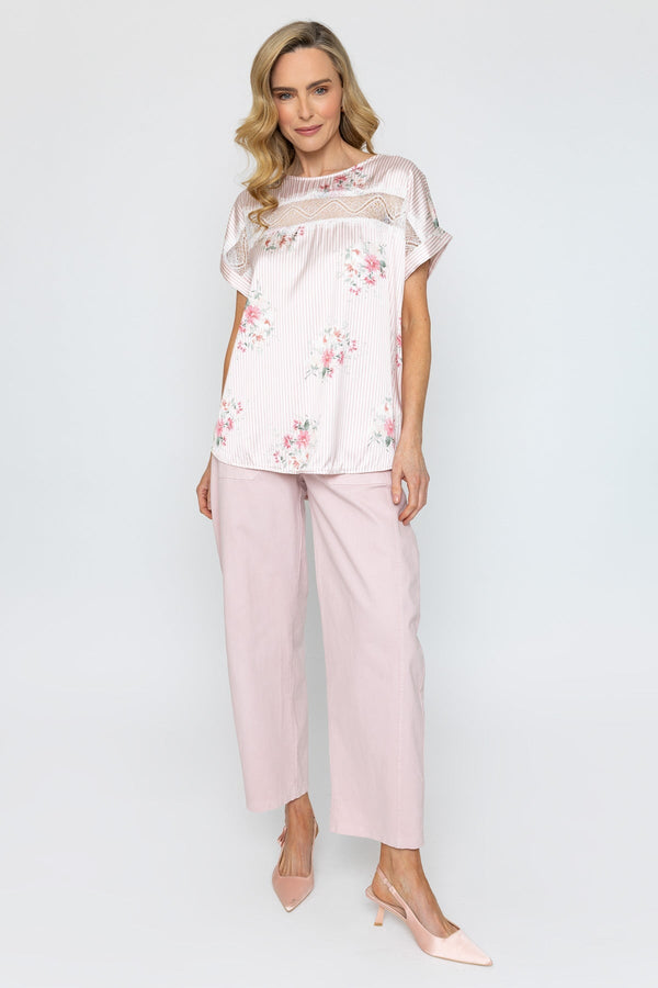 Carraig Donn Pink Lace Insert Sateen Top
