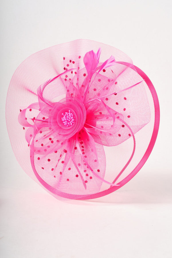 Carraig Donn Pink Large Disc Fascinator With Bow & Net Centre