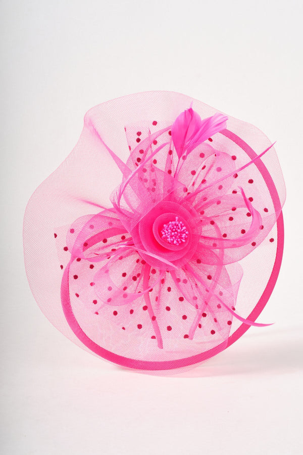 Carraig Donn Pink Large Disc Fascinator With Bow & Net Centre