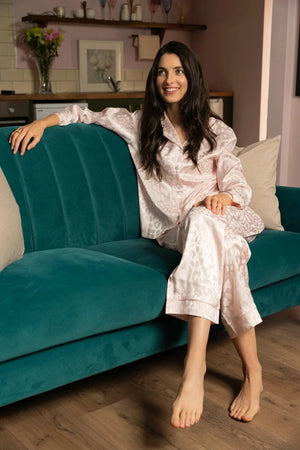 Carraig Donn Pink Leopard Print Satin PJ Set In A Gift Box