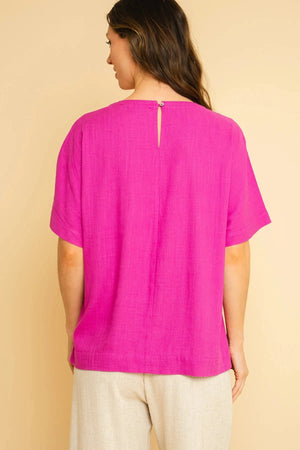 Carraig Donn Pink Linen Blend Short Sleeve Top