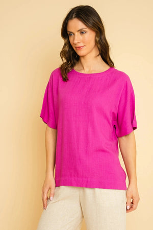 Carraig Donn Pink Linen Blend Short Sleeve Top
