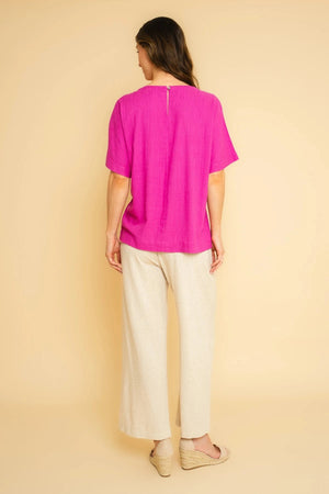 Carraig Donn Pink Linen Blend Short Sleeve Top